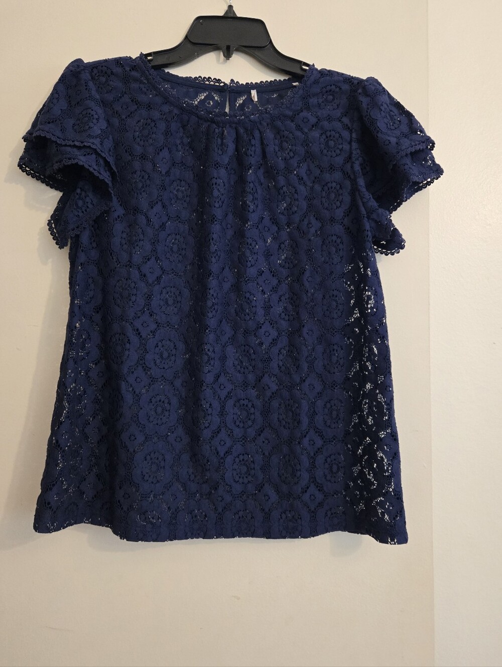 LOFT Navy Lace Flutter Sleeve Blouse